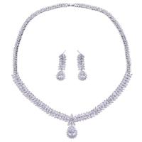 Zinc Alloy Jewelry Sets earring & necklace platinum color plated micro pave cubic zirconia & for woman nickel lead & cadmium free 2.9cm 3.5cm Length 44.5 cm Sold By Set
