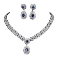 Tibetan Style Jewelry Sets, earring & necklace, platinum color plated, micro pave cubic zirconia & for woman, more colors for choice, nickel, lead & cadmium free, 4.8cm,3cm, Length:40 cm, Sold By Set