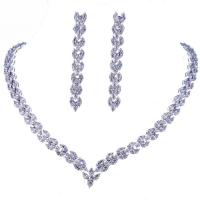 Tibetan Style Jewelry Sets, earring & necklace, platinum color plated, micro pave cubic zirconia & for woman, nickel, lead & cadmium free, 66mm, Length:45 cm, Sold By Set