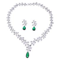 Zinc Alloy Jewelry Sets earring & necklace platinum color plated micro pave cubic zirconia & for woman nickel lead & cadmium free 4.2cm 3.6cm Length 46 cm Sold By Set
