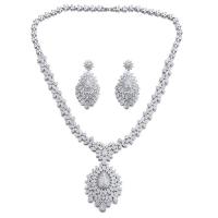 Tibetan Style Jewelry Sets, earring & necklace, platinum color plated, micro pave cubic zirconia & for woman, nickel, lead & cadmium free, 3.3x6cm,4.5cm, Length:44 cm, Sold By Set