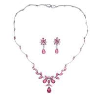 Zinc Alloy Jewelry Sets earring & necklace platinum color plated micro pave cubic zirconia & for woman nickel lead & cadmium free 28mm Length 41 cm Sold By Set