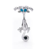 Stainless Steel Belly Ring 316L Stainless Steel with Zinc Alloy Cat plated for woman & with rhinestone Sold By PC