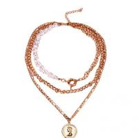 Mode-Multi-Layer-Halskette, Zinklegierung, mit Kunststoff Perlen, mit Verlängerungskettchen von 7cm, plattiert, drei Schichten & Modeschmuck & für Frau, keine, frei von Nickel, Blei & Kadmium, Länge:35 cm, 42 cm, 49 cm, verkauft von PC