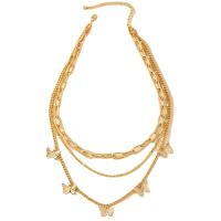 Mode-Multi-Layer-Halskette, Zinklegierung, mit Verlängerungskettchen von 7CM, Schmetterling, goldfarben plattiert, Modeschmuck & mehrschichtig & für Frau, Länge ca. 44 cm, verkauft von PC