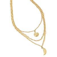 Mode-Multi-Layer-Halskette, Zinklegierung, mit Verlängerungskettchen von 7CM, Mond, goldfarben plattiert, drei Schichten & Modeschmuck & für Frau, Länge ca. 45 cm, verkauft von PC