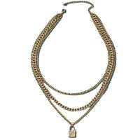 Multi Layer Necklace Zinc Alloy with 7CM extender chain Lock gold color plated three layers & fashion jewelry & Unisex & with rhinestone Sold By PC