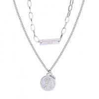 Titanstahl Halskette, silberfarben plattiert, Doppelschicht & Modeschmuck & für Frau, Länge:ca. 40 cm, ca. 48 cm, verkauft von Paar