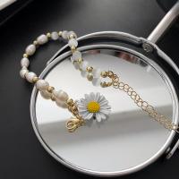 Zinc Alloy armbånd, med Plastic Pearl, med 5CM extender kæde, Flower, guldfarve belagt, mode smykker & for kvinde, flere farver til valg, nikkel, bly & cadmium fri, 17.80x17.60x0.73mm, Længde Ca. 19.5 cm, Solgt af PC