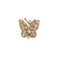 Cubic Zirconia Micro Pave Brass Pendant Butterfly KC gold color plated DIY & micro pave cubic zirconia & double-hole Sold By PC