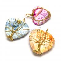 Agate Jewelry Pendants, Brass, with Agate, Heart, more colors for choice, 35x40mm, Sold By PC