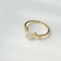 925 пробы Манжеты палец кольцо, с Акрил, Форма цветка, плакирован золотом, регулируемый & инкрустированное микро кубического циркония & Женский, 7.5mm, размер:7.5, продается PC