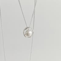 925 Sterling Silver Necklace, with Freshwater Pearl, with 2inch extender chain, silver color plated, sideways chain & for woman, 11.8x12mm, Length:Approx 15.7 Inch, Sold By PC