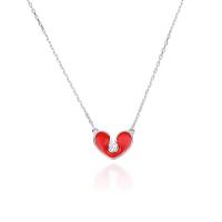 925 Sterling Silver Necklace, with 2inch extender chain, Heart, plated, cross chain & micro pave cubic zirconia & for woman & enamel, more colors for choice, 9x11.9mm, Length:Approx 15.7 Inch, Sold By PC
