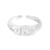 925 sterling silver Cuff finger ring, med Shell Pearl, platinerade, mode smycken & micro bana cubic zirconia & för kvinna, fler färger för val, 6mm, Storlek:6.5, Säljs av PC