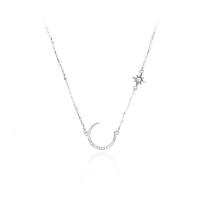925 Sterling Silver Necklace, with 2inch extender chain, Moon, plated, cross chain & micro pave cubic zirconia & for woman, more colors for choice, 15.2x14.5mm, Length:Approx 15.7 Inch, Sold By PC