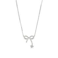 925 Sterling Silver Necklace with 2inch extender chain Bowknot plated cross chain & micro pave cubic zirconia & for woman Length Approx 15.7 Inch Sold By PC