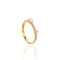 925 Sterling Silver Cuff Finger Ring, with Shell, Heart, gold color plated, adjustable & micro pave cubic zirconia & for woman, 3.9mm, US Ring Size:9, Sold By PC