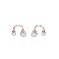 925 Sterling Silver Stud Earring with Shell Pearl Letter U plated micro pave cubic zirconia & for woman 8.5mm 4mm 5mm Sold By Pair