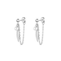 925 Sterling Silver Drop Earring, with Shell Pearl, Leaf, platinum plated, fashion jewelry & for woman, 4x17mm, 5mm, Sold By Pair