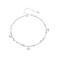925 Sterling Silver Anklet, with 2inch extender chain, Ginkgo Leaf, silver color plated, Double Layer & fashion jewelry & for woman, Length:Approx 8.9 Inch, Sold By PC