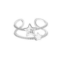 925 Sterling Silver Cuff Finger Ring, Star, platinum plated, adjustable & micro pave cubic zirconia & for woman & hollow, 9.9mm, US Ring Size:7, Sold By PC