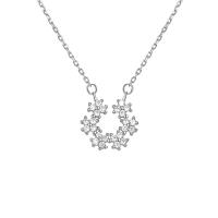 925 Sterling Silver Necklace, with 2inch extender chain, Flower, plated, cross chain & micro pave cubic zirconia & for woman, more colors for choice, 12.50x12.50mm, Length:Approx 15.7 Inch, Sold By PC