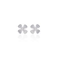 925 Sterling Silver Stud Earring Four Leaf Clover plated fashion jewelry & micro pave cubic zirconia & for woman Sold By Pair