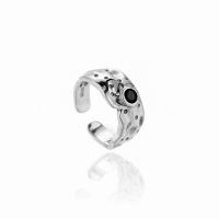 925 Sterling Silver Cuff Finger Ring antique silver color plated adjustable & micro pave cubic zirconia & for woman 9.6mm US Ring Sold By PC