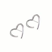 925 Sterling Silver Stud Earring, Heart, platinum plated, for woman & hollow, 20x17.7mm, Sold By Pair
