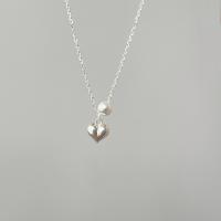 Plata de ley 925 collar, con Shell Pearl, con 2inch extender cadena, Corazón, chapado en color de plata, Joyería & para mujer, 7.9x8.8mm, longitud:aproximado 15.7 Inch, Vendido por UD