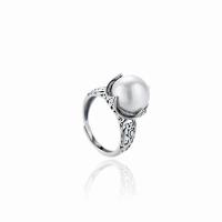 925 de prata esterlina Cuff Ring Finger, with Shell Pearl, banho de cor prata antiga, joias de moda & ajustável & para mulher, 15mm, tamanho:8.5, vendido por PC
