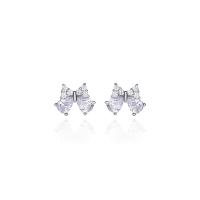 925 Sterling Silver Stud Earring Bowknot plated fashion jewelry & micro pave cubic zirconia & for woman Sold By Pair