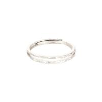 925 de prata esterlina Cuff Ring Finger, platinado, ajustável & para mulher & vazio, tamanho:6.5, vendido por PC