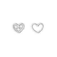 Argent sterling 925 Boucles d’oreilles asymétriques stud, coeur, Plaqué de platine, bijoux de mode & pavé de micro zircon & pour femme, 6.3x5.2mm, Vendu par paire