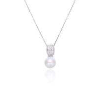 925 Sterling Silver Necklace, with Shell Pearl, with 2inch extender chain, plated, cross chain & micro pave cubic zirconia & for woman, more colors for choice, 10mm, Length:Approx 15.7 Inch, Sold By PC