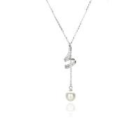 925 Sterling Silver Necklace, with Shell Pearl, with 2inch extender chain, plated, cross chain & micro pave cubic zirconia & for woman, more colors for choice, 9.9x20mm, Length:Approx 15.7 Inch, Sold By PC