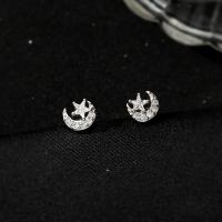 925 Sterling Silver Stud Earring Moon and Star platinum plated fashion jewelry & micro pave cubic zirconia & for woman Sold By Pair
