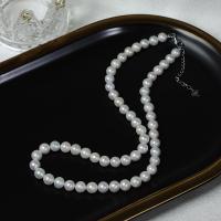 Collier de chaîne en laiton de perles d'eau douce, perle d'eau douce cultivée, avec laiton, avec 5cm chaînes de rallonge, bijoux de mode & pour femme, blanc, 7-8mm, Longueur:Environ 41 cm, Vendu par PC