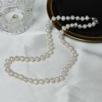Freshwater Pearl Brass Chain Necklace, Pérolas de água doce, with cobre, joias de moda & para mulher, branco, 6-7mm, comprimento Aprox 48 cm, vendido por PC