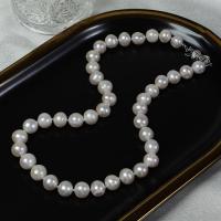 Freshwater Pearl Brass Chain Necklace, Pérolas de água doce, with cobre, joias de moda & para mulher, branco, 10-11mm, comprimento Aprox 45 cm, vendido por PC
