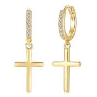 Cubic Zirconia Micro Pave Brass Earring Cross 18K gold plated fashion jewelry & micro pave cubic zirconia & for woman golden nickel lead & cadmium free Sold By Pair