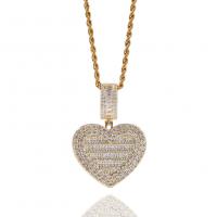 Mode Medaillon Halskette, Messing, Herz, plattiert, Modeschmuck & Micro pave Zirkonia & für Frau, keine, 40x56mm, Länge:24 ZollInch, verkauft von PC