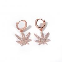 Cubic Zirconia Micro Pave Brass Earring Maple Leaf plated fashion jewelry & micro pave cubic zirconia & for woman Sold By Pair