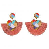 Tibetan Style Drop Earrings, with Polyester Yarns, gold color plated, fashion jewelry & for woman & enamel, more colors for choice, 73x80mm, Sold By Pair