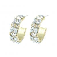 Brass Stud Earring plated fashion jewelry & for woman & with rhinestone Sold By Pair