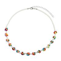 Resin Necklace with Plastic Pearl & Zinc Alloy handmade fashion jewelry & for woman multi-colored Sold Per 43-51 cm Strand
