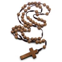 Rosary Necklace, Plastic, Cross, vintage & fashion jewelry & Unisex, coffee color, 8mm,24x42.1mm, Length:Approx 50 cm, Sold By PC