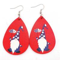 PU Leather Drop Earring, with Iron, Teardrop, printing, Christmas Design & fashion jewelry & for woman, red, 38x78mm, Sold By Pair