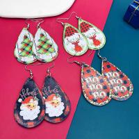 PU Leather Drop Earring, with Iron, Teardrop, printing, Christmas Design & fashion jewelry & different designs for choice & for woman, more colors for choice, 38x78mm, Sold By Pair